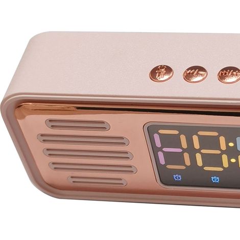 Réveil Bluetooth rétro créatif avec affichage numérique LED couleur, mini enceinte de bureau, rose (1/5)