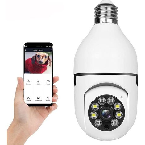 Caméra Ampoule WiFi 5GHz Extérieure Sans Fil 1080P, IP Caméra de Surveillance Étanche avec Rotation 360° et Vision Nocturne Colorée, Détection de Mouvement Humain par IA, 2 Projecteurs LED, pour Extér (1/5)
