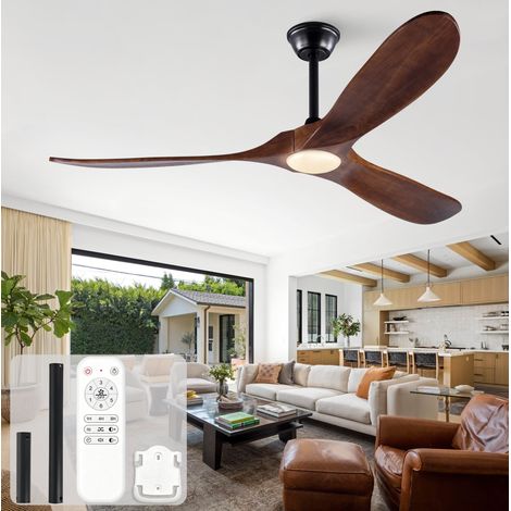 Ventilador de techo de 60 pulgadas con luz y mando, 3 aspas de madera negras - CHICFURN (1/5)