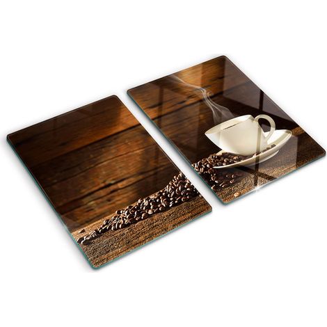 Planche de cuisine, couvre plaque, verre planche découper, verre trempé – 2 x 40 x 52 cm - Une tasse de café