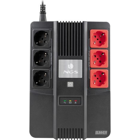 NGS Fortress Bunker SAI 600VA UPS 360W - Batterie intégrée 12V/7 - Technologie Off Line - Fonction AVR - 6x Schukos - Protection contre les surcharges et les courts-circuits (1/3)