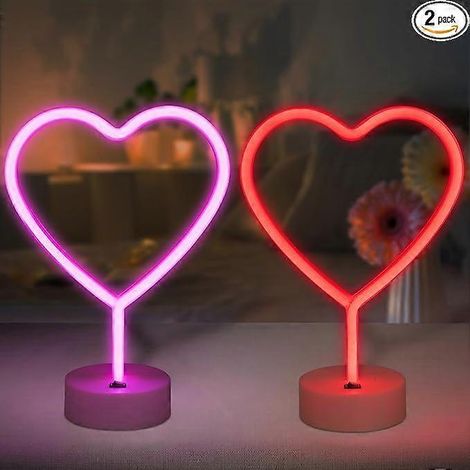 Lot de néons en forme cœur LED alimentés par batterie ou USB décoration au néon 2 roses (1/5)