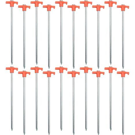Piquets de Camping - Tiges de Fixation pour Camping Sol - 20 Pièces en Métal pour Jardin Terrasse Pelouse Montagne Randonnée Trekking (1/5)