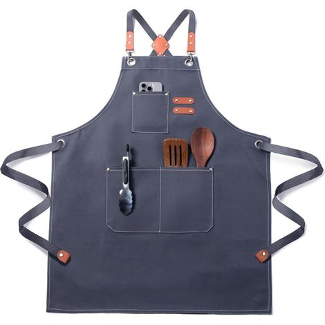 Tablier de Cuisine Professionnel en Toile, Imperméable et Réglable, avec Poches – Tablier de Travail pour Homme et Femme, Chef, Serveur, Barbecue, Peinture, Jardin, Restaurant (1/5)