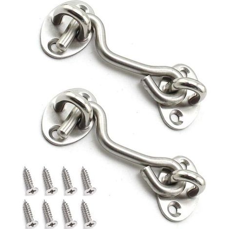 2 Pieces Stainless Steel Eye Door Hook Latch with 3 Inch Screws for Garage Doors and Shed Doors - Silver (1/5)
