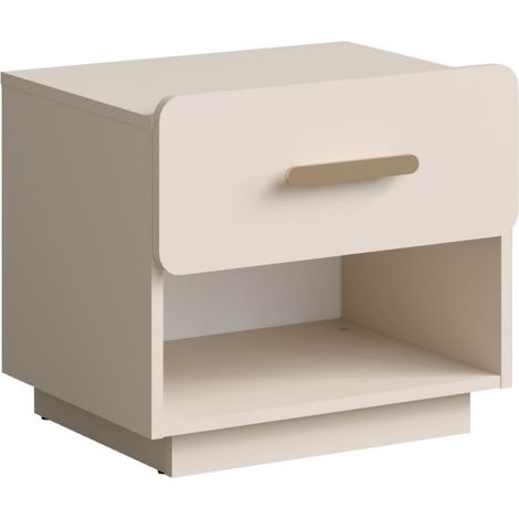 Set di 2 comodini AMALIE – 2 cassetti – Colore beige – Maniglie dorate – Design arrotondato