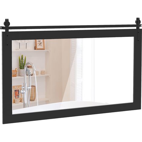 Miroir mural rectangulaire style porte de grange avec cadre en bois massif - noir (1/5)