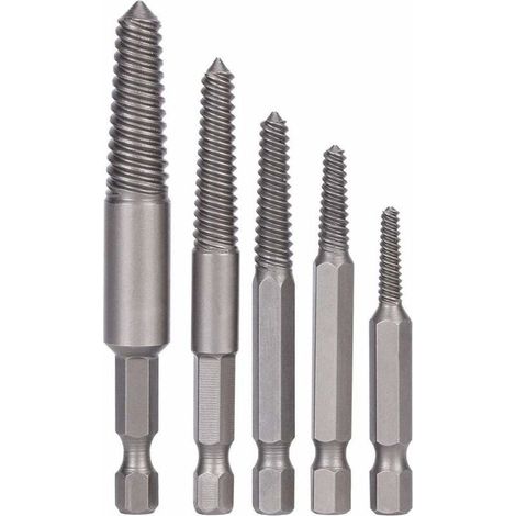 Tournevis, outil d'extraction de goujons, extracteur de vis cassées (5 pièces) à tige hexagonale et dents fines, outil d'extraction de boulons endommagés-AquaForge (1/5)