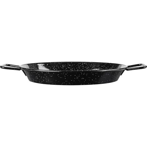 Padella per Spaghetti all'Assassina in Ferro Smaltato, Tegame Tradizionale Stile Paella, Nero con Puntini Bianchi, con Manici 28 cm