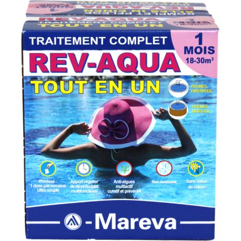 Traitement complet Mareva Rev-Aqua 1 mois - piscine 18-30 m3 (Revaqua) - Lot de 2