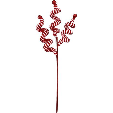 Weihnachts-Zuckerstangen-Pick, 35 cm, rot-weiß, Weihnachtsbaum-Design, aus Wolle, lockig, mit Glöckchen