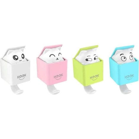 Lot de 4 crochets muraux pour animaux auto-adhésifs, crochets pour serviettes imperméables pour chat, crochets pour manteaux sans perçage (blanc/rose/bleu/vert) (1/5)