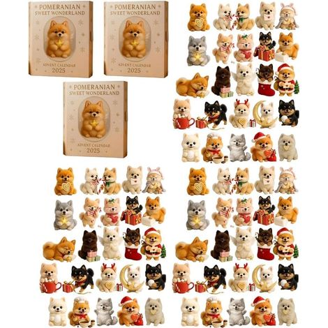 Calendario de Adviento Pomerania 2025 - Golosinas y juguetes para perros - Cuenta regresiva de 24 días - Adornos acrílicos - Rosa - 25 cm - Sorpresa festiva para mascotas