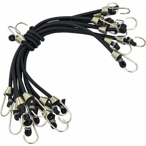Elastisches Bungee-Seil mit Haken, 10 Stück, 25 cm lange, robuste Aufbewahrungsgurte, universelle, robuste Bungee-Seile, multifunktionale Spanngurte für Fahrräder und Zelte, Gepäckgurt, Schwarz