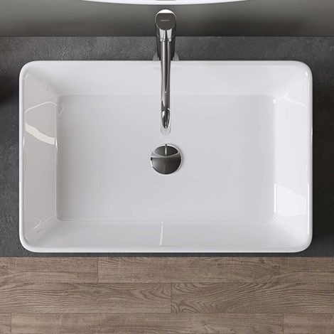 doporro Lavabo da Appoggio 58x37x13,5cm Lavandino Bagno Rettangolare in Ceramica Bianco Lucido Lavamani Lavello Moderno con Foro di Scarico e Rivestimento Nano per Guardaroba Bagno Brüssel105D
