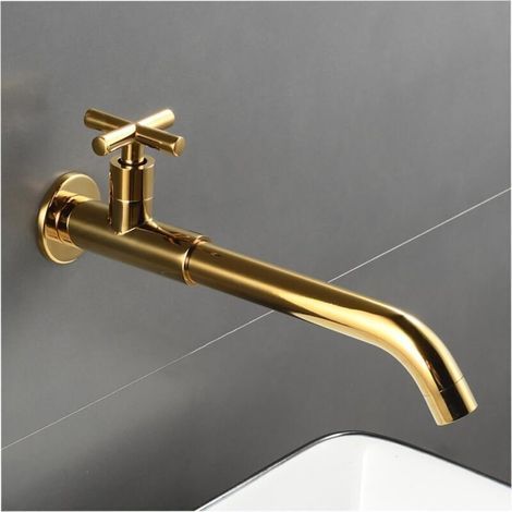 Robinet de salle de bain, robinet de lavabo de salle de bain en laiton massif, robinet de lavabo mural, eau froide, or (1/4)