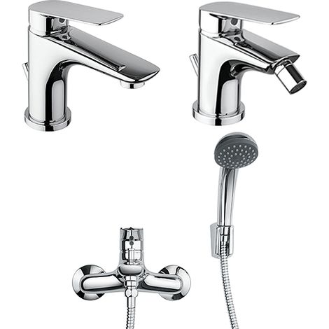Set Rubinetti Piralla per lavabo e bidet con scarico automatico e vasca serie Lago cromato (1/5)