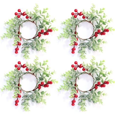 Couronne De Bougie - Couronne Décorative En Rattan Artificiel Avec Baies - Pour Table Noël Mariage Fête - 4 Pièces