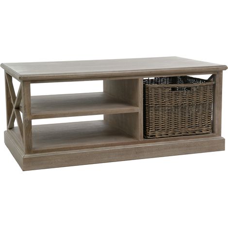 Table basse 2 niches 1 panier bois massif foncé Mélo L 120.2 cm (1/5)