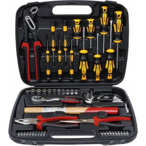 Caisse à Outils 58 pcs - 28,3 x 6,3 x 36,9 cm - Matériau Résistant, Pratique et Complète - Acier - D-Work