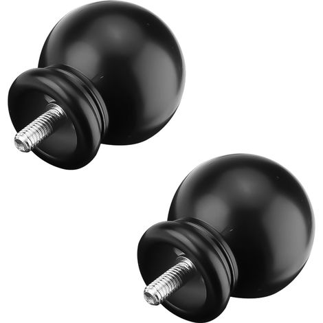 Lot de 2 embouts de tringle à rideaux ronds noirs avec vis M5 à visser - Embouts de rechange en plastique pour chambre à coucher, salon (1/5)