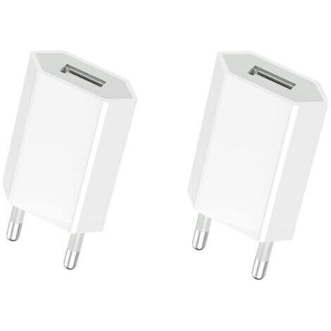 (2 Pezzi) Caricatore Rapido USB Adattatore da Presa Universale (5W 5V 1A) adatto ai Viaggi compatibile con iPhone Apple Samsung Galaxy Pixel Nexus Huawei Xiaomi HTC Sony LG - Bianco (1/5)