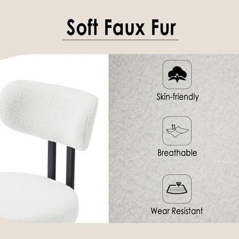Wahson Lot de 2 chaises en fausse fourrure – Chaise salle à manger avec pieds en métal – Confortable et design moderne – Hauteur d'assise 48.25cm – Blanc
