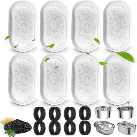 Filtros para bebederos de gatos, compatibles con bebederos de acero inoxidable para mascotas. 8 filtros con 8 esponjas (1/5)
