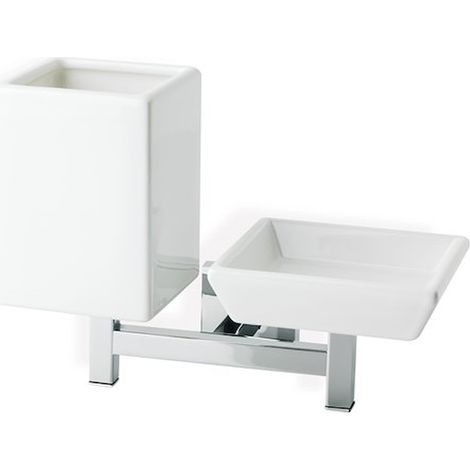 STILHAUS Urania portasapone con bicchiere parete bianco e cromato codice prod: 000U1408