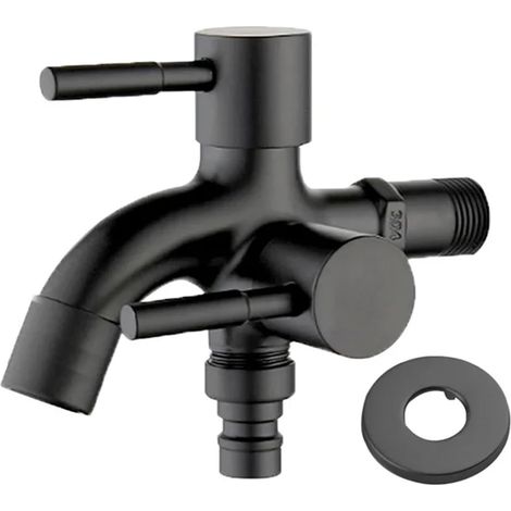 Robinet extérieur double pour machine à laver, en acier inoxydable noir 304, convient aux murs de salle de bain, aux coins de jardin extérieurs, aux balais, aux balcons, connecteur G1/2 pouce. (1/5)