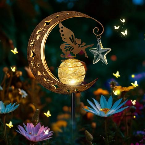 1 Lampe Solaire Jardin, Lune Fée Métal Verre, IP65 Étanche, Pour Balcon Chemin Pelouse Patio (1/5)
