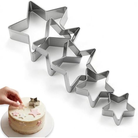 Tagliabiscotti a forma di stella, strumento da forno, stampo in acciaio inox, 5 diverse misure per pasticcini per Natale, festività, feste di compleanno, ecc. Argento (1/5)