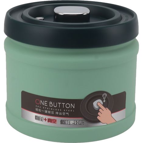 Boîte de conservation hermétique en acier inoxydable pour aliments de cuisine, type presse, sous vide, pour thé, café, grains de thé, farine, céréales, sucre, vert menthe, 1100 ml, 14,2 x 11,5 cm (1/5)
