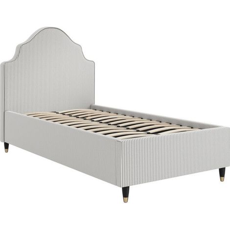 Monterey Single Bed Frame - Cotton Blend/Wood - L209.5 x W105 x H127 cm - Grey Thin Stripe/Black - Full Assembly Required