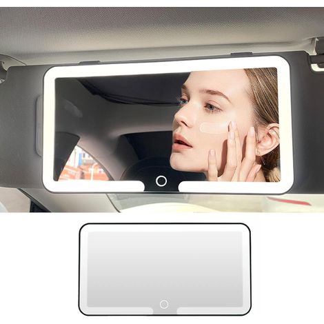 Miroir de voiture - Miroir cosmétique avec 3 modes - Pare-soleil LED rechargeable - Commande tactile - Noir (1/5)