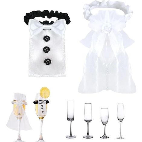 Lot de 2 enveloppes de verres à vin pour mariés (mariée et marié)  Accessoires de verres à toast exquis, décoration de verres de mariage, pour hommes et femmes, enveloppes pour bouteilles de champagne (1/5)