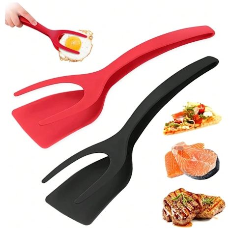 Spatule à œufs 1 pièce, spatule à frire, pince, pince multifonctions 2 en 1, spatule de cuisine antiadhésive, pour crêpes et grille-pain (1/2)
