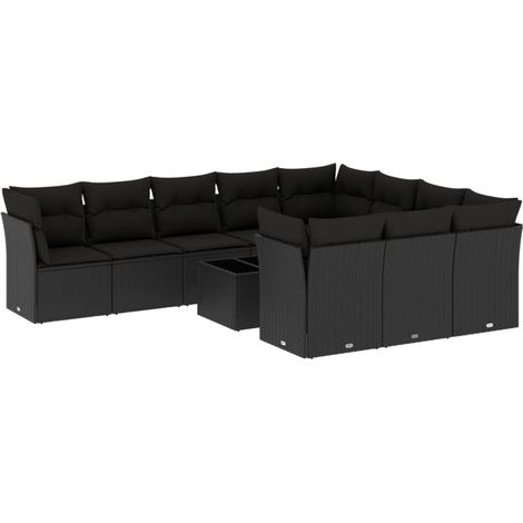 Maison Exclusive - Set Divani da Giardino 11 pz con Cuscini in Polyrattan Nero (1/3)