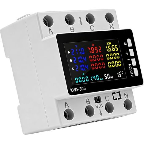 Compteur électrique Triphasé, Compteur électrique Numérique, 80 A 220 V CA Compteur triphasé 9 en 1 sur Rail DIN avec Protection Contre les Surtensions, les Sous-tensions et les Surintensités (1/5)