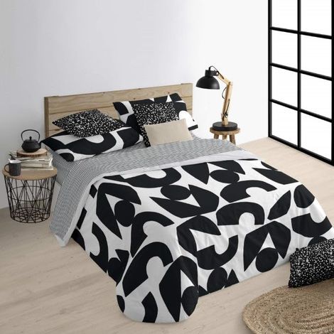 Housse de Couette pour lit 105 (180 x 220 cm) Tissu : 100% Coton Biologique. 175 Fils. Modèle : Tansen Black (1/5)