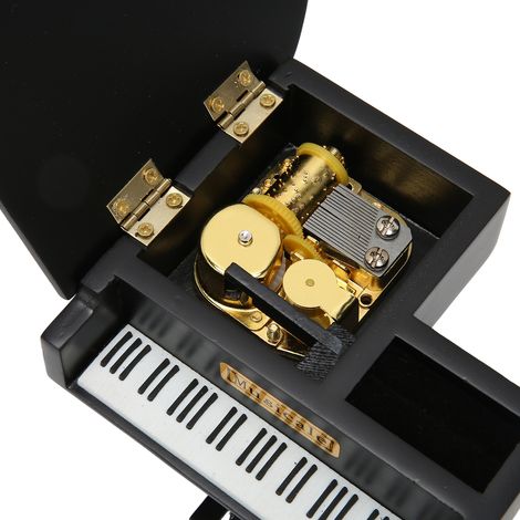 Coffret musical en bois style piano doré, mouvement plaqué or, mécanisme à remontoir facile, décoration pour maison voiture bureau table. (1/5)