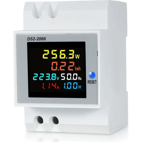 Testeur de compteur d'énergie monophasé numérique 6 en 1 D52-2066, montage sur rail DIN, mesure la tension, le courant, le facteur de puissance et la consommation d'énergie active (kWh) en 250 V et 45 (1/5)