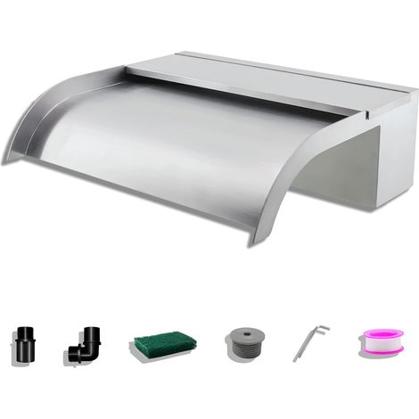 Fontaine De Piscine, Cascade Bassin Exterieur en Acier Inoxydable 30cm De Long, Déversoir De Sortie Incurvé De Largeur 18 cm avec Accessoires pour La Décoration D'étang, Patio,Jardin