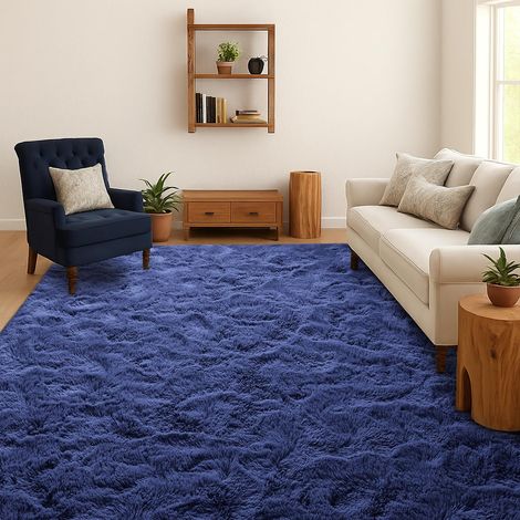 Tapis Shaggy Salon Chambre Poils Longs, Bleu Marine, 120x180 cm Uni, Doux et moelleux, Antidérapant, Lavable en machine, Pour chambre d’enfant, chevet, salle de jeux, dortoir, bureau (1/5)