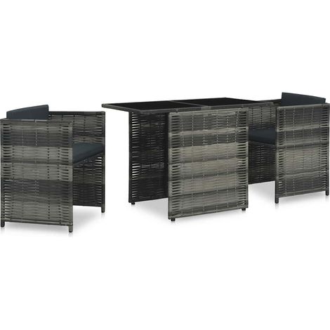 Ensemble Table + 2 chaises de bistro, Set bistrot, Ensemble repas de jardin, avec coussins Résine tressée Gris OIB9057E (1/5)