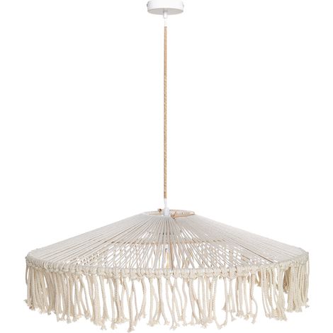 Lámpara colgante estilo boho flecos cuerda de papel tejida blanco Akobo