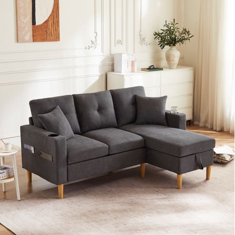 Sofá salón con chaise y almacenamiento gris oscuro XL OKMYHOME (1/5)
