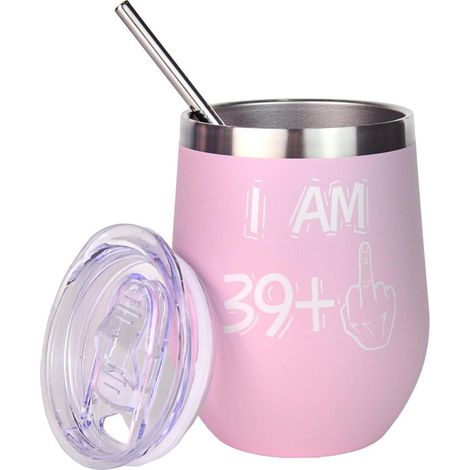 Weinbecher Edelstahl 350ml 40 Geburtstag Geschenk Frauen Rosa 39+1 (1/5)