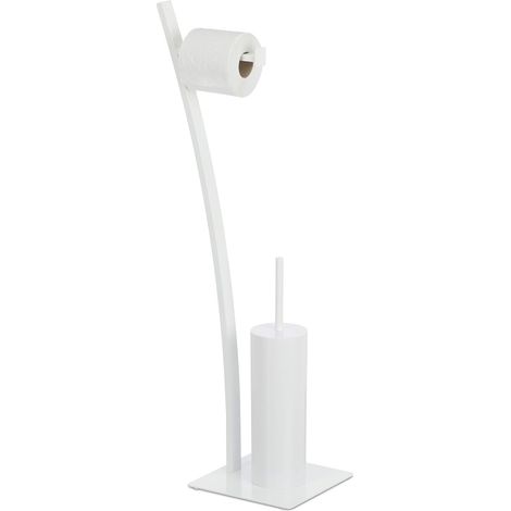 blanc Ensemble brosse WC porte-papier toilettes serviteur salle de bain, HxlxP: 78 x 29 x 20 cm, acier, plastique, 1 (1/5)