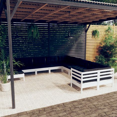 11-tlg. Garten-Lounge-Set mit Kissen Weiß Kiefernholz vidaXL (1/5)